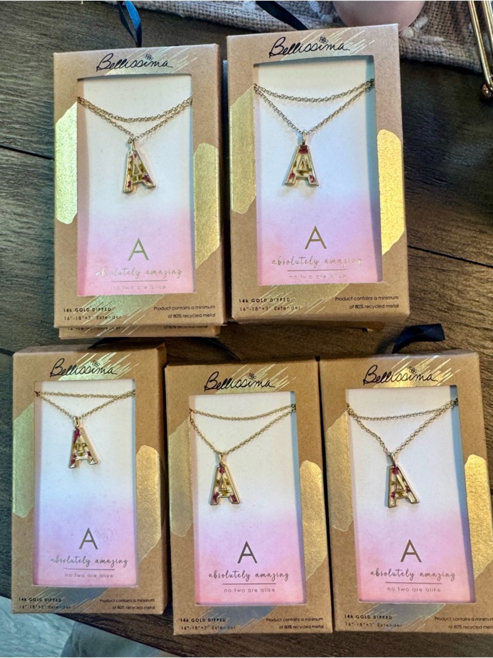 Bellissima 14K Gold Dipped 'A' Initial Necklace‎ with Pink Accents